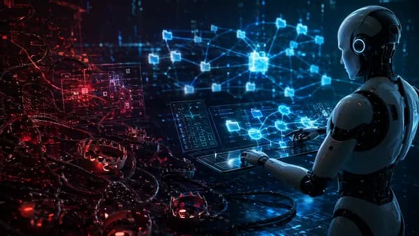 AI coding agent facing hidden Bash supply chain traps across glowing repository nodes