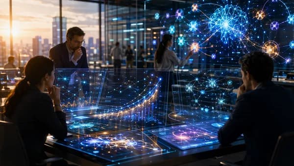 Investors review glowing AI startup networks in a futuristic workspace, balancing speed, growth, and risk.