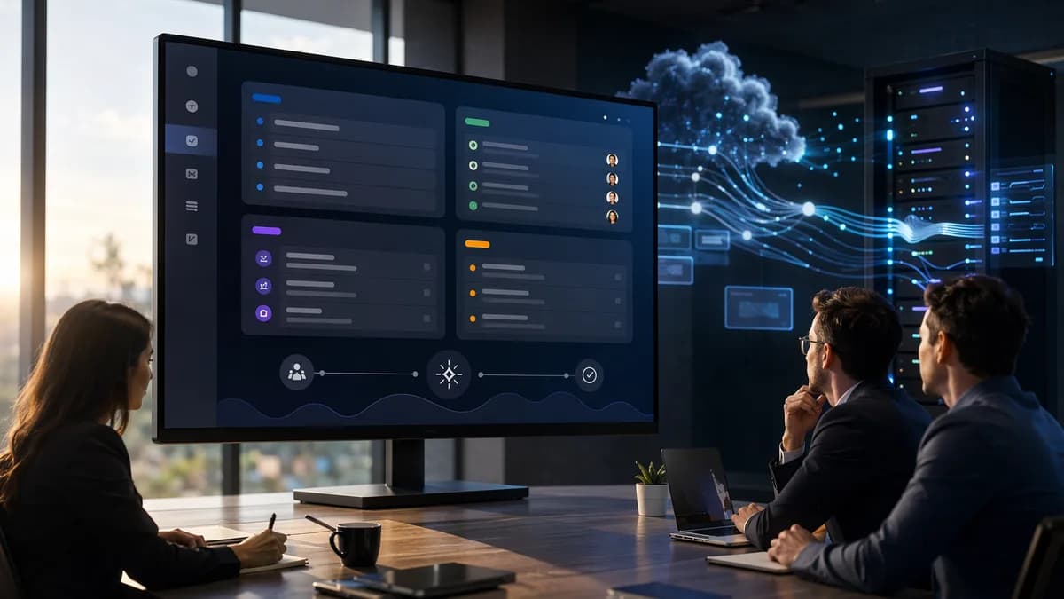 AI meeting notes dashboard organizing tasks, decisions, deadlines, and scope changes for project managers