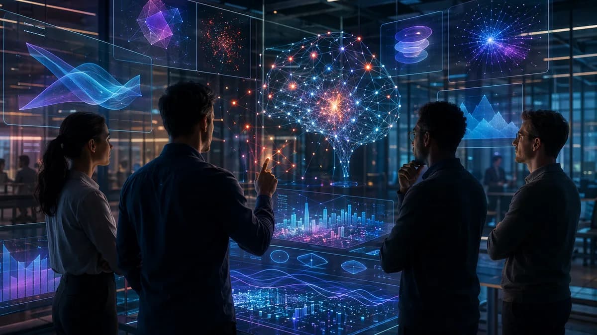 AI reviewing a founder pitch deck in a futuristic workspace, highlighting hidden gaps and investor readiness.