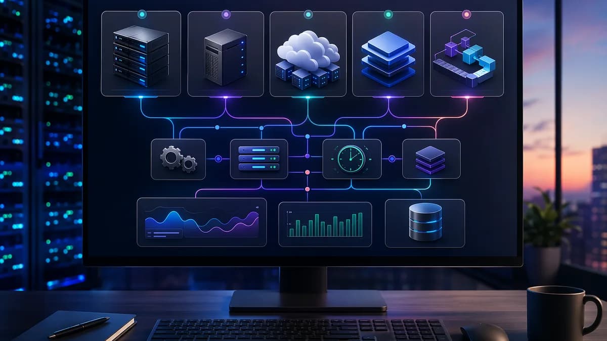 Modern hosting dashboard comparing cloud, VPS, and managed infrastructure for faster Laravel apps