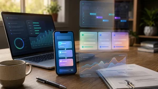 Freelancer desk with abstract BNPL payment schedule and cash flow visuals