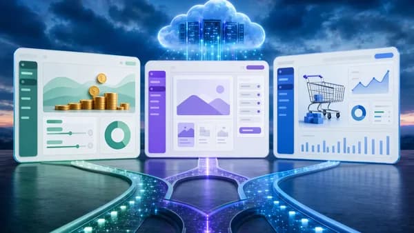 Three SaaS marketing dashboards comparing cost savings, simplicity, and ecommerce revenue growth.