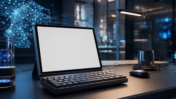 Minimal writing device and keyboard in a futuristic distraction-free workspace