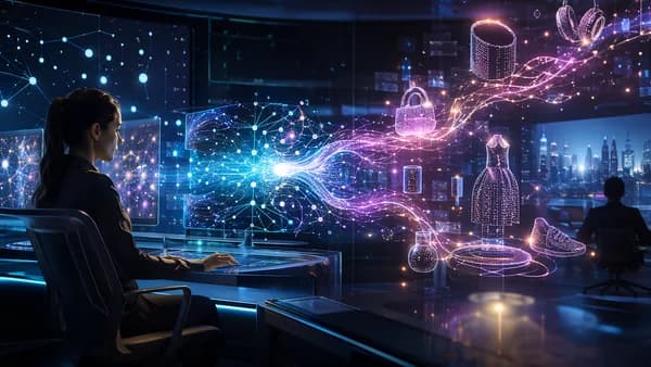 AI neural network detecting hidden shopping intent signals in a futuristic tech workspace.