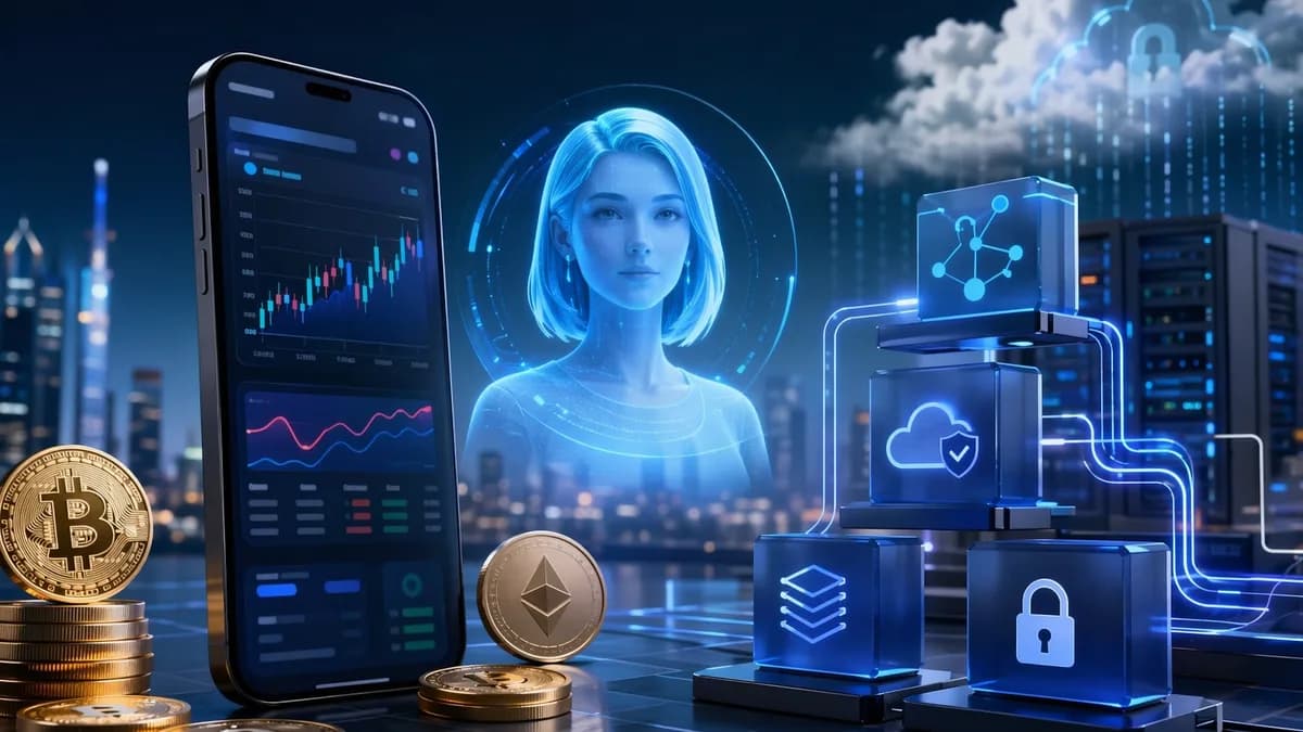 AI investment adviser inside a crypto trading app with developer platform visuals
