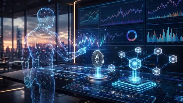 AI agent managing crypto trades and premium data payments in a futuristic finance interface