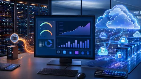 Cloud hosting dashboard with server infrastructure and rising usage visuals suggesting unexpected cost growth