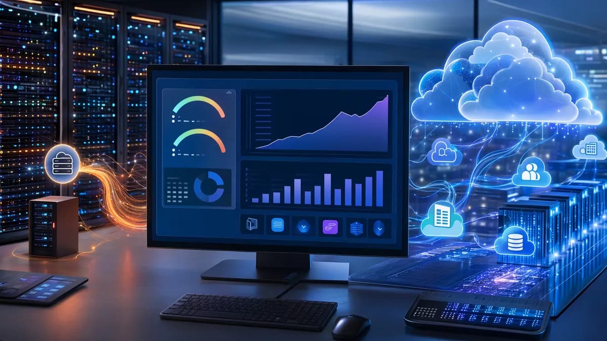 Cloud hosting dashboard with server infrastructure and rising usage visuals suggesting unexpected cost growth