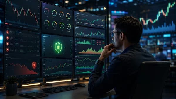 Trader monitoring copy trading risk controls and crypto market dashboards to avoid account losses.