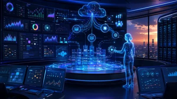 AI coworker orchestrating secure enterprise data across a modern SaaS dashboard and cloud infrastructure.