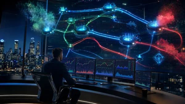 Crypto swap routing visualization comparing DEX aggregator paths on a futuristic trading desk.