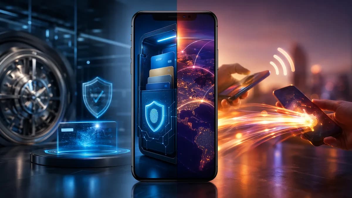 Smartphone visualizing secure digital wallet storage and fast payment app money transfers