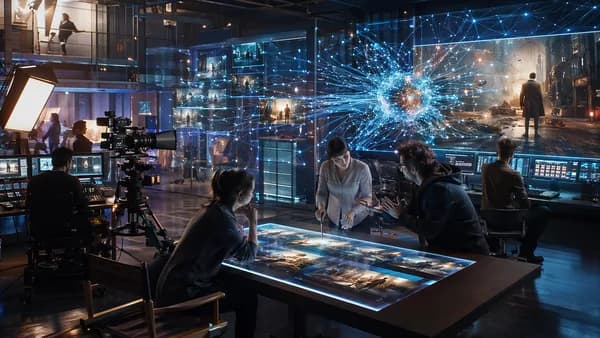 AI lab and film studio merge as filmmakers use neural tools for cinematic production.