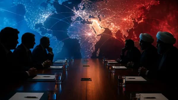 Diplomatic standoff over a Middle East deal with world map and global connections