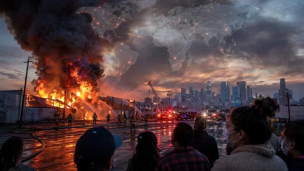 Firefighters battle a smoky Los Angeles warehouse blaze as residents face hazardous fumes.