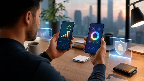 Beginner investor comparing micro-investing and robo-advisor apps on smartphones