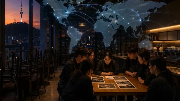 Korean coffee shop closes early as staff gather for history training amid global scrutiny.