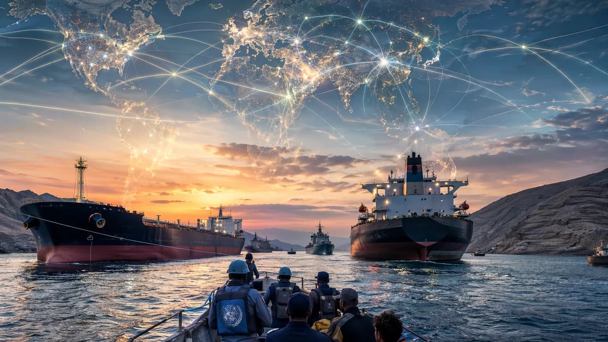 Tankers and rescue boats in the Strait of Hormuz amid global trade route tensions