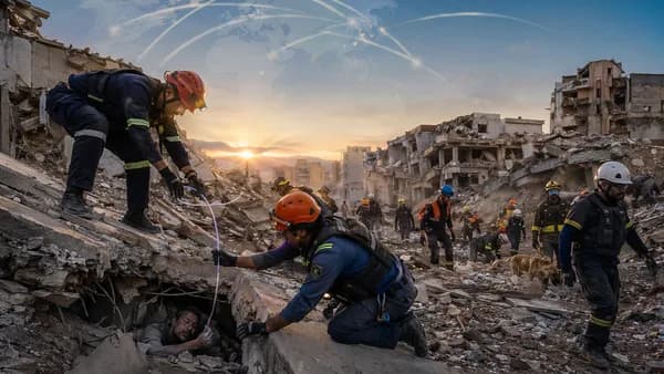 Rescue teams search Venezuela earthquake rubble as global aid connections appear overhead.