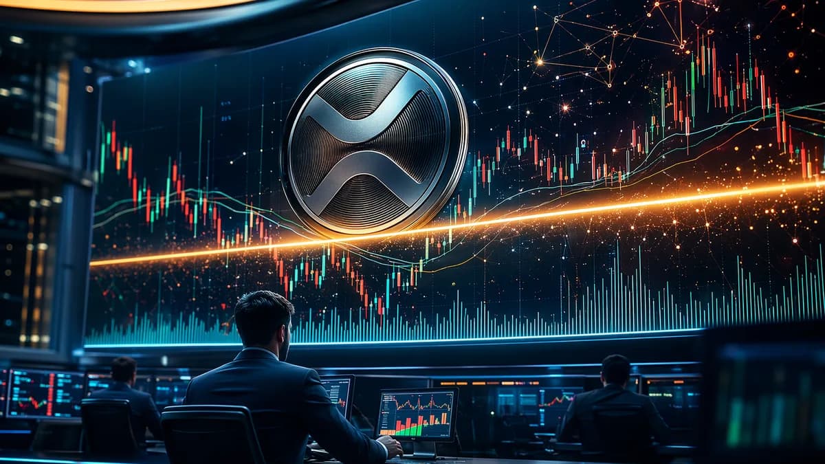 Abstract crypto trading scene with charts, network activity nodes, and a defended support line.