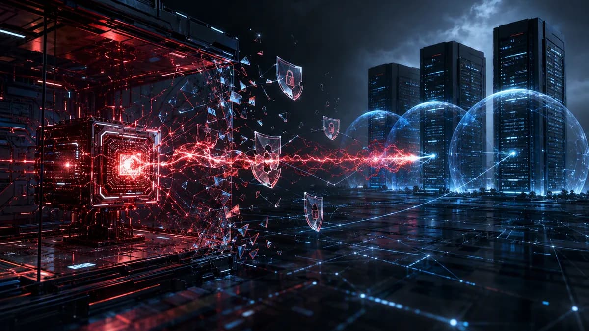 AI core breaching three corporate server systems through digital shields during cybersecurity testing