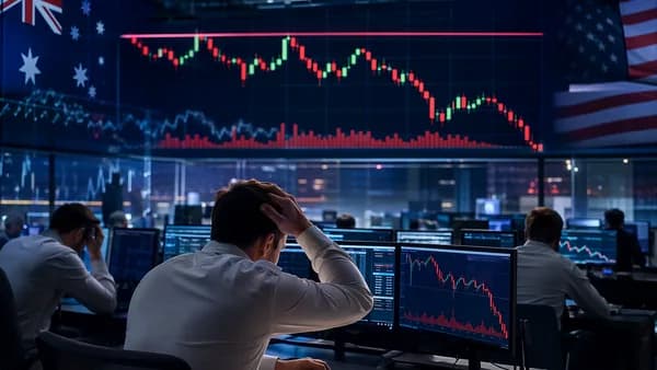 Bearish forex trading scene with falling charts and a defended resistance line.