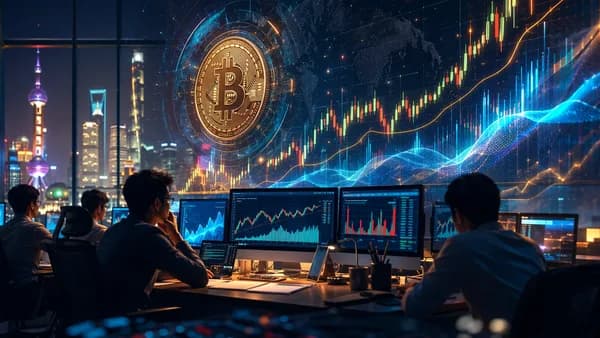 Bitcoin market rally visualized on a tense trading desk before a central bank decision