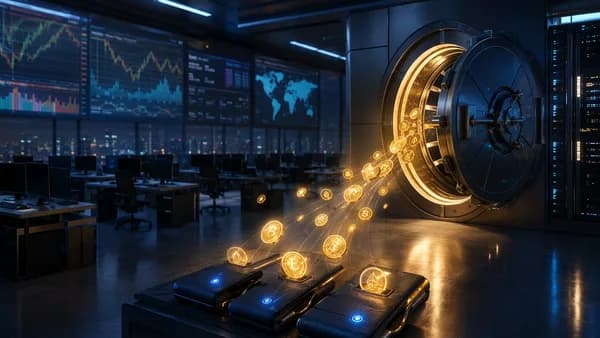 Crypto exchange winding down with digital assets moving into secure wallets in a modern fintech setting