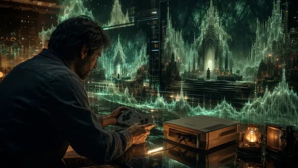 Journalist revisits a vintage game console as eerie holographic soundwaves evoke nostalgic fear.