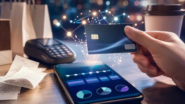 Credit card and banking app showing abstract installment payment options in a modern fintech scene