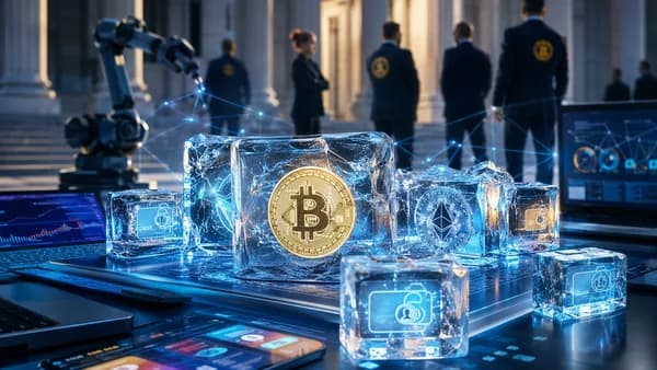 Frozen crypto wallet network under investigation, symbolizing seizure of scam-linked digital assets.