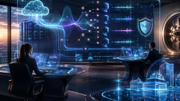 AI agents analyze customer call data in a secure enterprise SaaS dashboard environment.