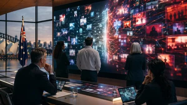 Regulators monitor harmful social media content through AI moderation screens in a futuristic safety hub.