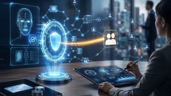Stablecoin compliance concept with digital ID verification and banking network visuals.