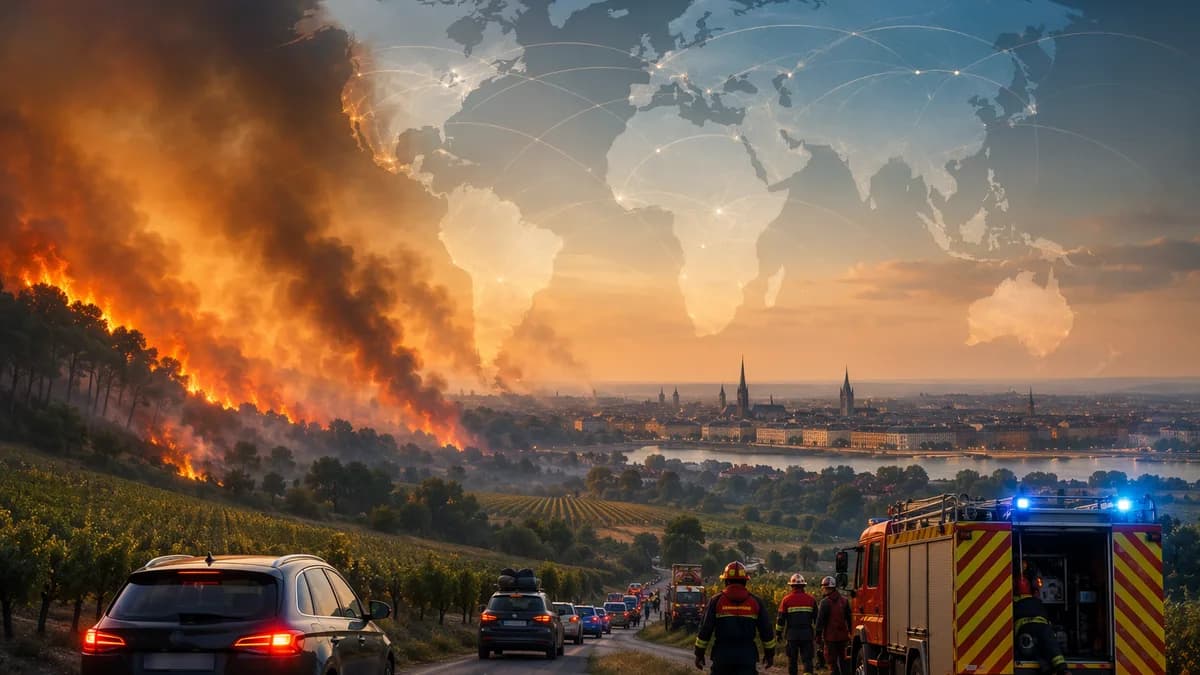 Wildfires near Bordeaux force evacuations as smoke rises over vineyards and emergency crews respond.