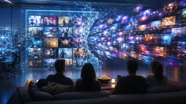 Abstract streaming screens with a cracked paywall, symbolizing a possible free tier for premium streaming.
