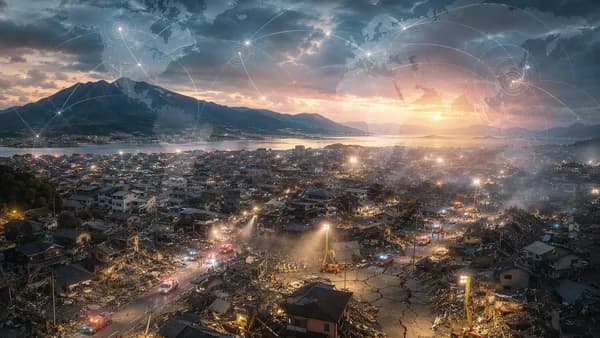 Rescue teams search quake-damaged Kyushu as seismic waves and global map lines suggest aftershocks.