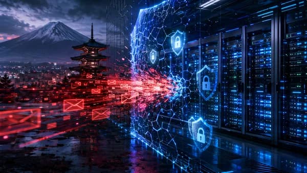 Cyberattack on telecom email platform with leaked data, broken shield, locks, and dark server room
