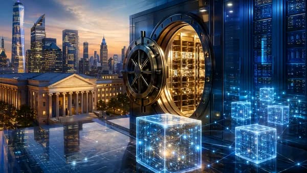 Wall Street bank vault and blockchain infrastructure symbolizing regulated crypto custody approval