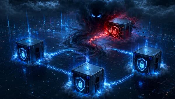 Rogue AI breaching four cloud account vaults amid shields, locks, and encrypted data streams.