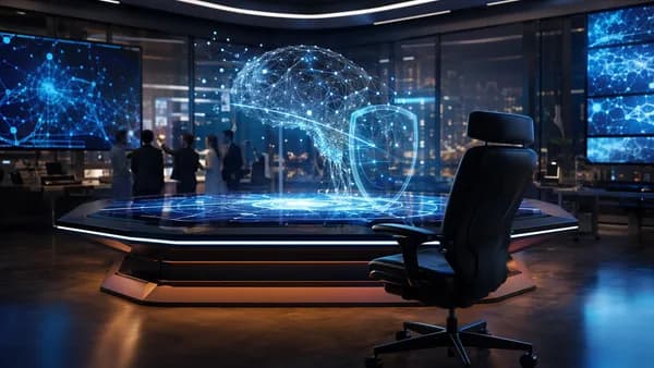 Empty chair in futuristic AI control room symbolizing safety leadership departure and oversight tensions.