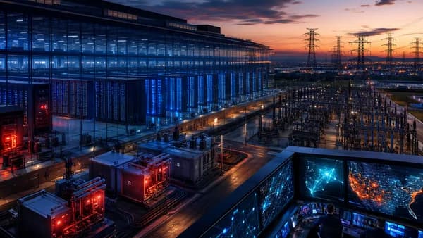AI data center linked to power grid with dimming servers during grid emergency