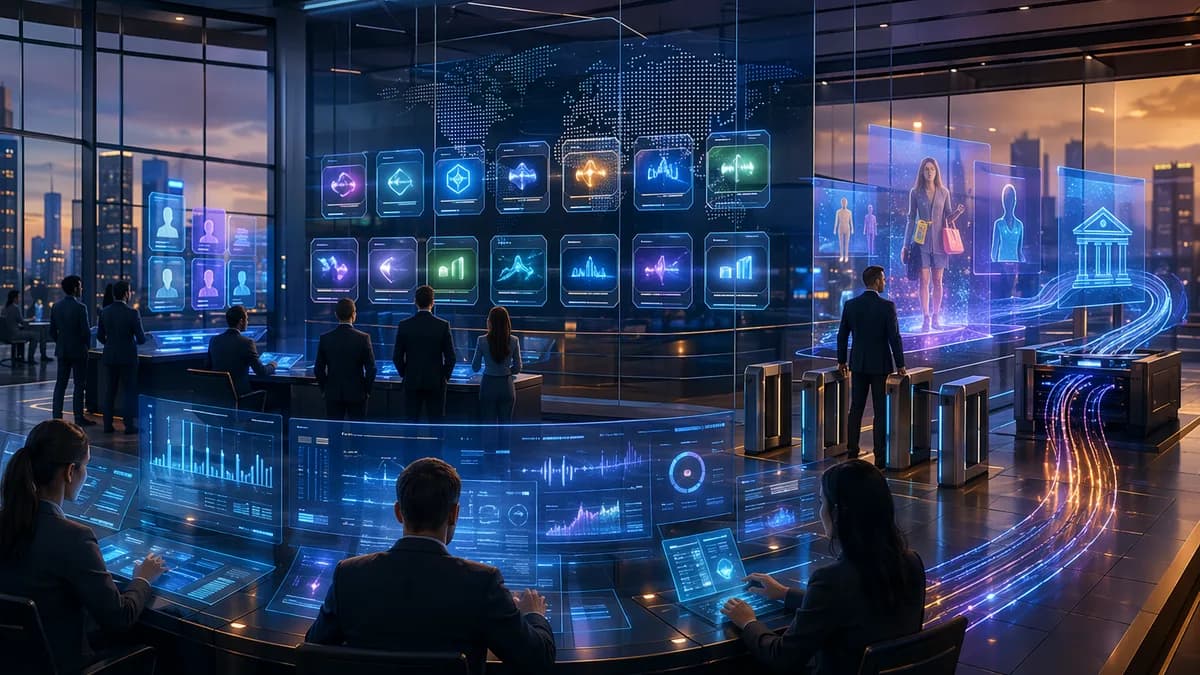 Regulators examine a futuristic prediction market platform with compliance and payment technology visuals.