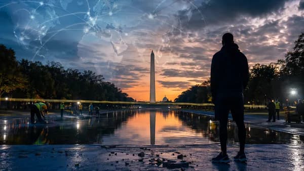 Editorial image of Washington Reflecting Pool investigation with global map connections