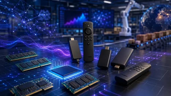Generic streaming sticks beside RAM chips in a futuristic tech workspace, symbolizing rising hardware costs.