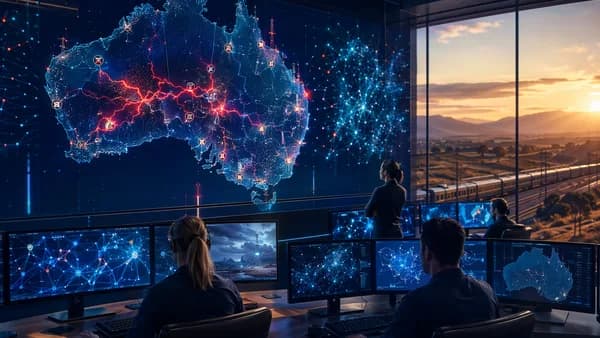 Telecom control room showing disrupted Australian network and emergency service links