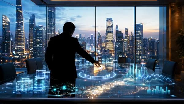 Anonymous fintech executive offering a glowing stake slice in a futuristic boardroom valuation scene