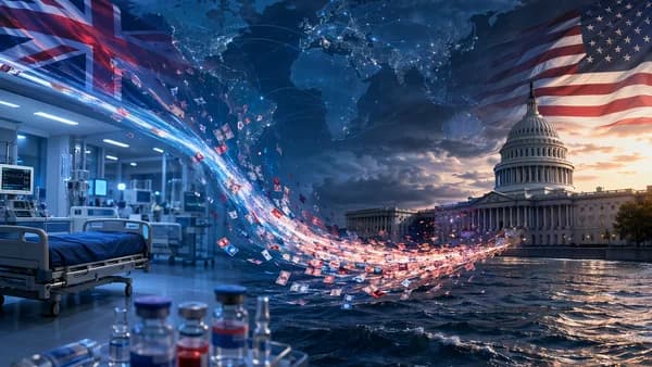 UK hospital medicines linked to US trade pressure over a glowing global map