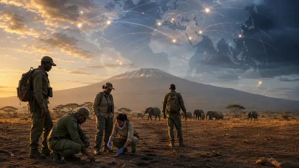 Rangers investigate an elephant herd on the Kenyan savanna amid a global conservation crisis.